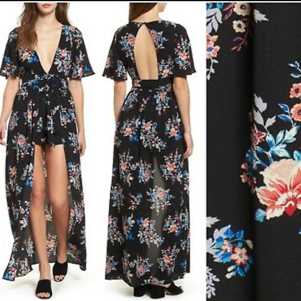 Nordstrom Floral Maxi Romper with Skirt Overlay